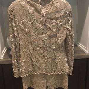 Vintage lace and ribbon soutache jacket and skirt